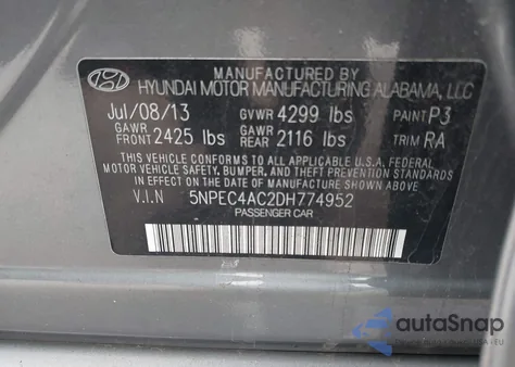 2013 Hyundai Sonata Limited from USA, damaged, VIN 5NPEC4AC2DH774952